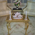 Load image into Gallery viewer, OOAK 7-Pc Pink Strawberry Tea Service with Candlesticks Dollhouse Miniature Set
