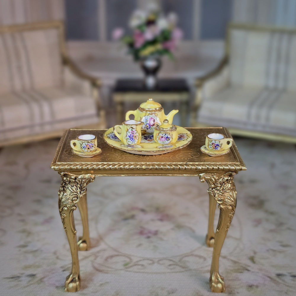 RESERVED IRENE ONLY Beate Wickert OOAK Rococo Yellow Floral Tea Service Dollhouse Miniature Set