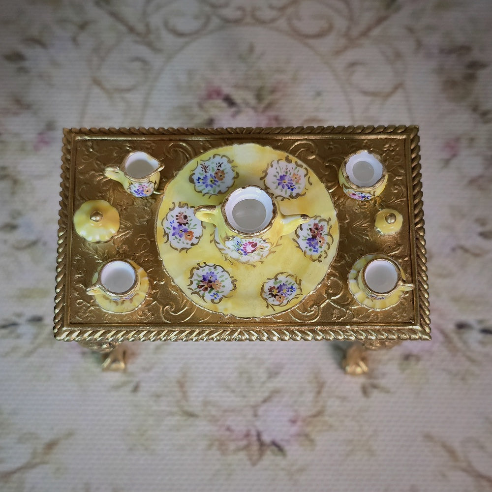 RESERVED IRENE ONLY Beate Wickert OOAK Rococo Yellow Floral Tea Service Dollhouse Miniature Set
