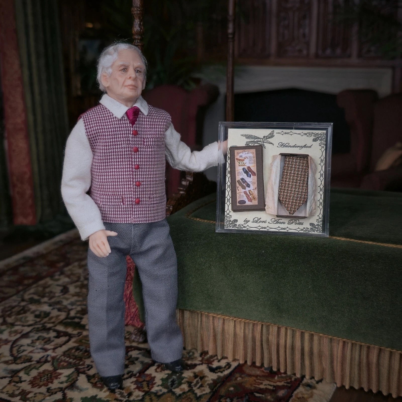 Lori Ann Potts Herringbone Gentleman’s Tie Gift Set Dollhouse Miniature