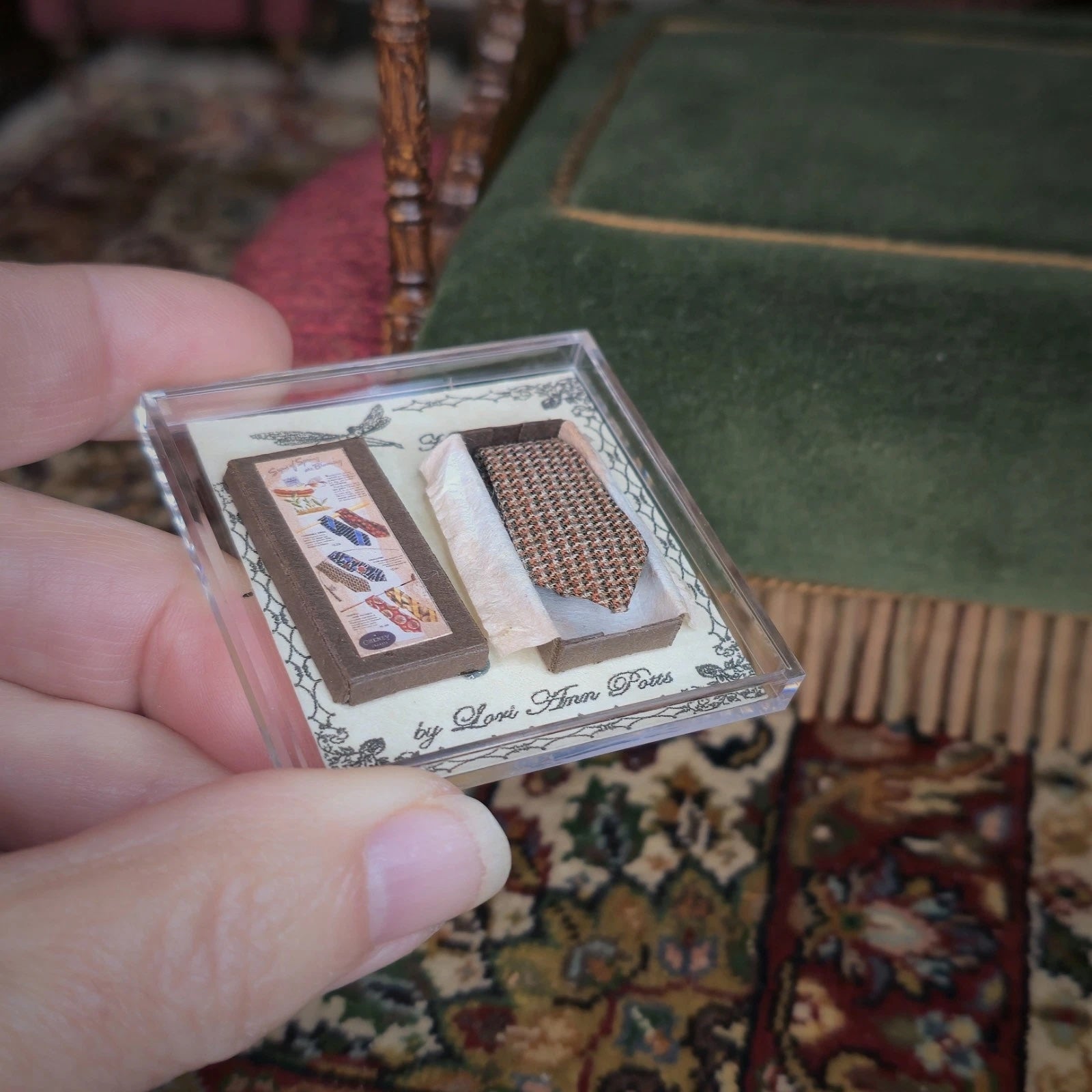 Lori Ann Potts Herringbone Gentleman’s Tie Gift Set Dollhouse Miniature