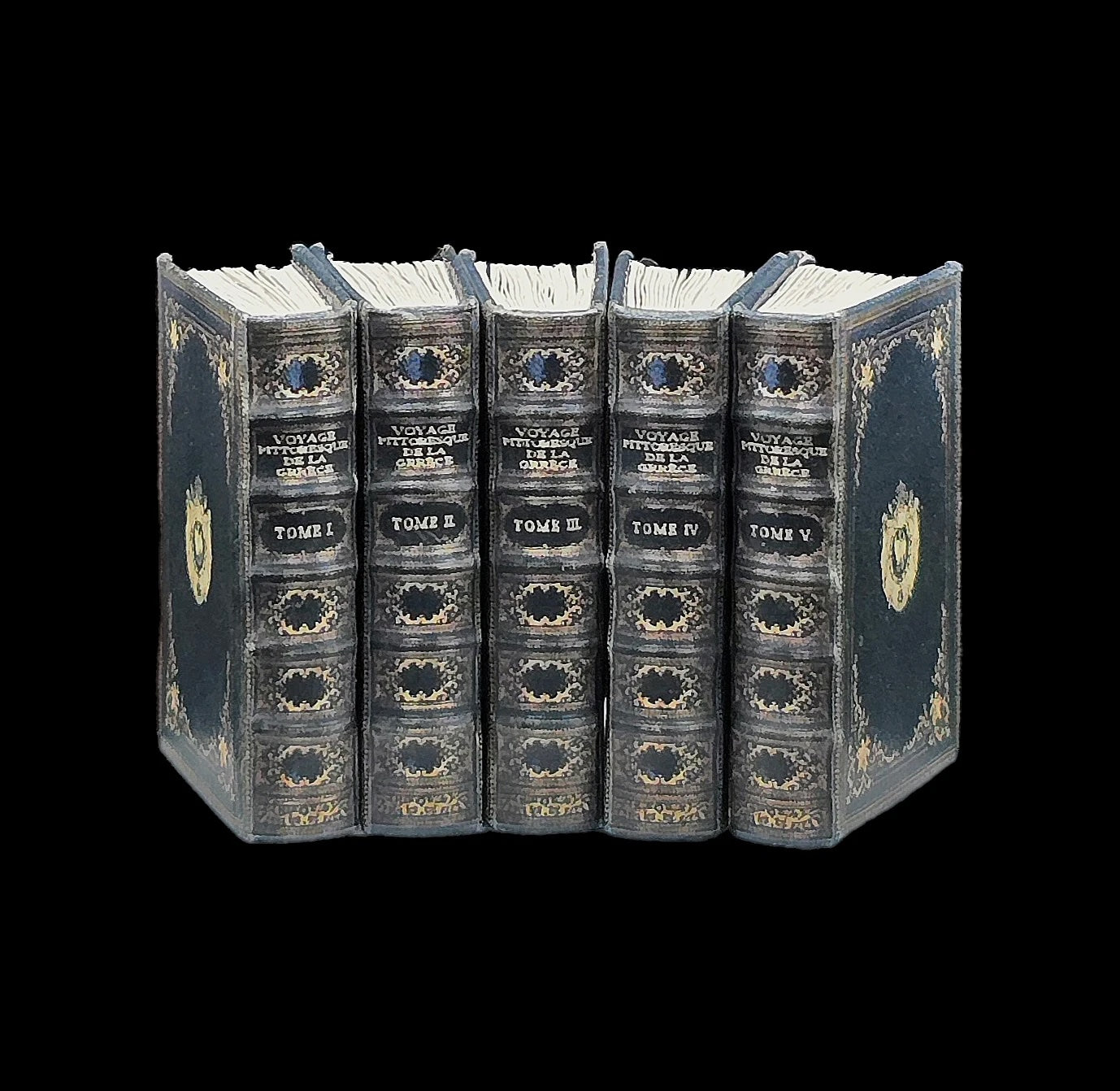 Hand-Crafted Japanese Artisan Five-Volume Voyage Pittoresque de la Grèce Book Set