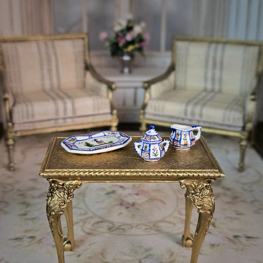 Janice Crawley OOAK French Quimper Accent Service Dollhouse Miniature Set