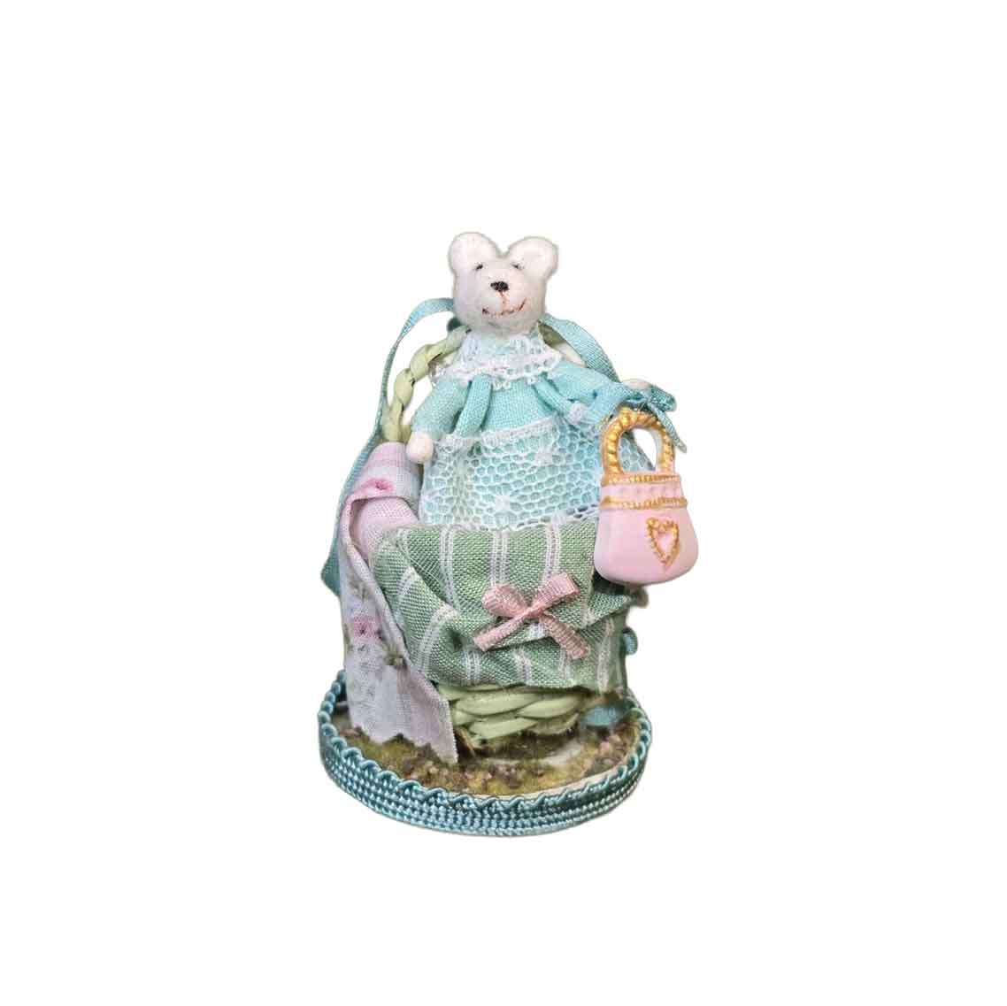 Aurea Spain Teddy Bear Sewing Basket Vignette Miniature Dollhouse 1:12