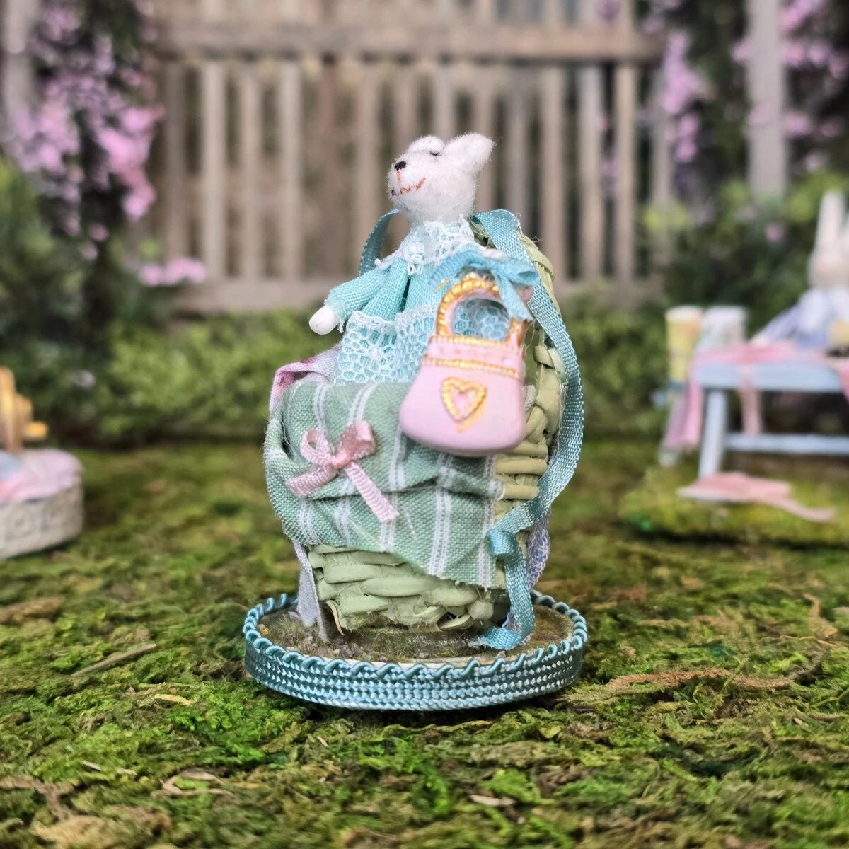 Aurea Spain Teddy Bear Sewing Basket Vignette Miniature Dollhouse 1:12
