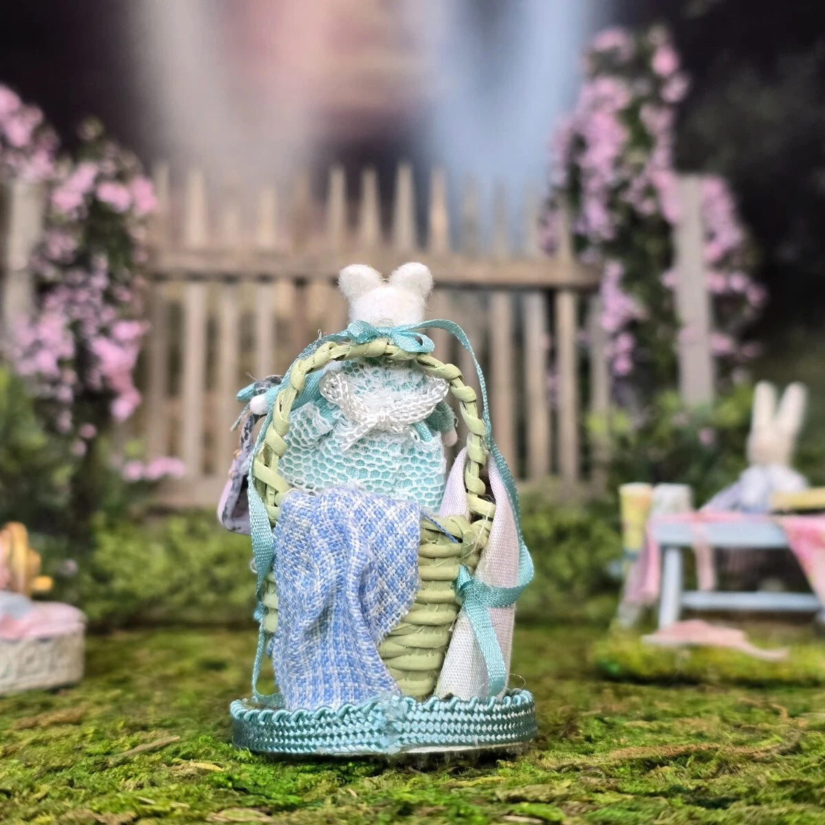 Aurea Spain Teddy Bear Sewing Basket Vignette Miniature Dollhouse 1:12
