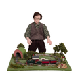 Load image into Gallery viewer, 1:12 Scale Young Boy Playing with Train Set by Julie Campbell Miniature Vignette
