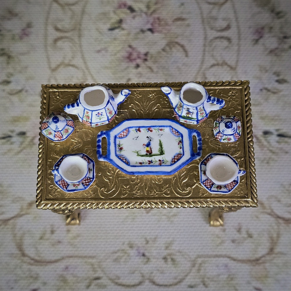 Janice Crawley French Quimper Tea & Coffee Service Dollhouse Miniature Set