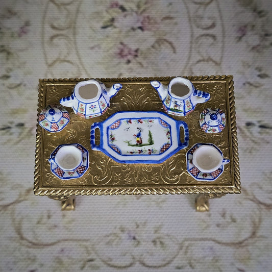 Janice Crawley French Quimper Tea & Coffee Service Dollhouse Miniature Set