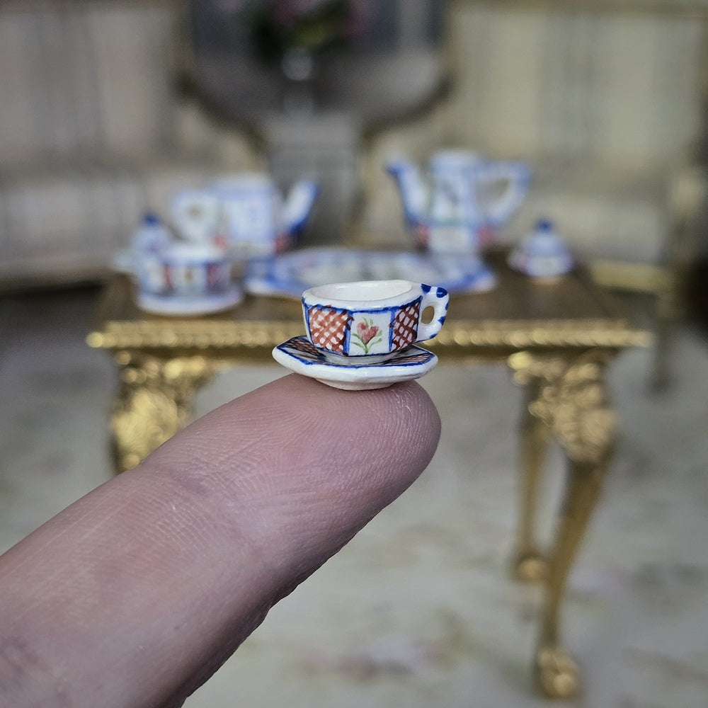 Janice Crawley French Quimper Tea & Coffee Service Dollhouse Miniature Set