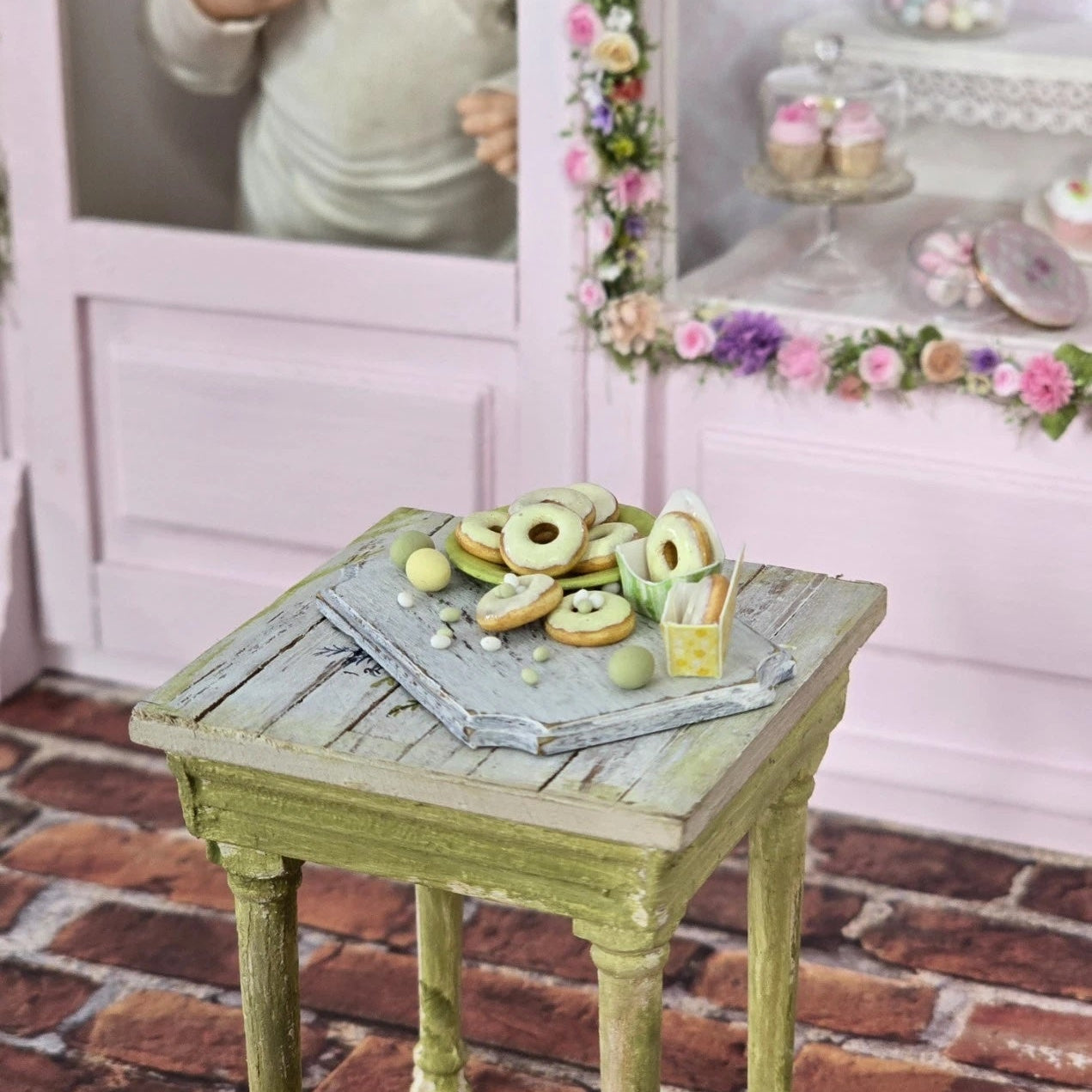 Artisan Easter Pastel Donut Baking Board Miniature Dollhouse 1:12