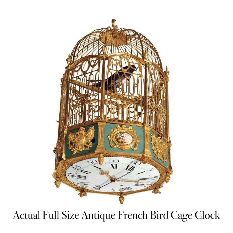 Keith Bougourd Blue & Gold French Bird Cage Clock with Parrot, Small Time Miniatures