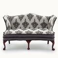 Load image into Gallery viewer, Signed Gothic Halloween Five Leg Victorian Sofa OOAK Skull Damask Custom Upholstered Bespaq
