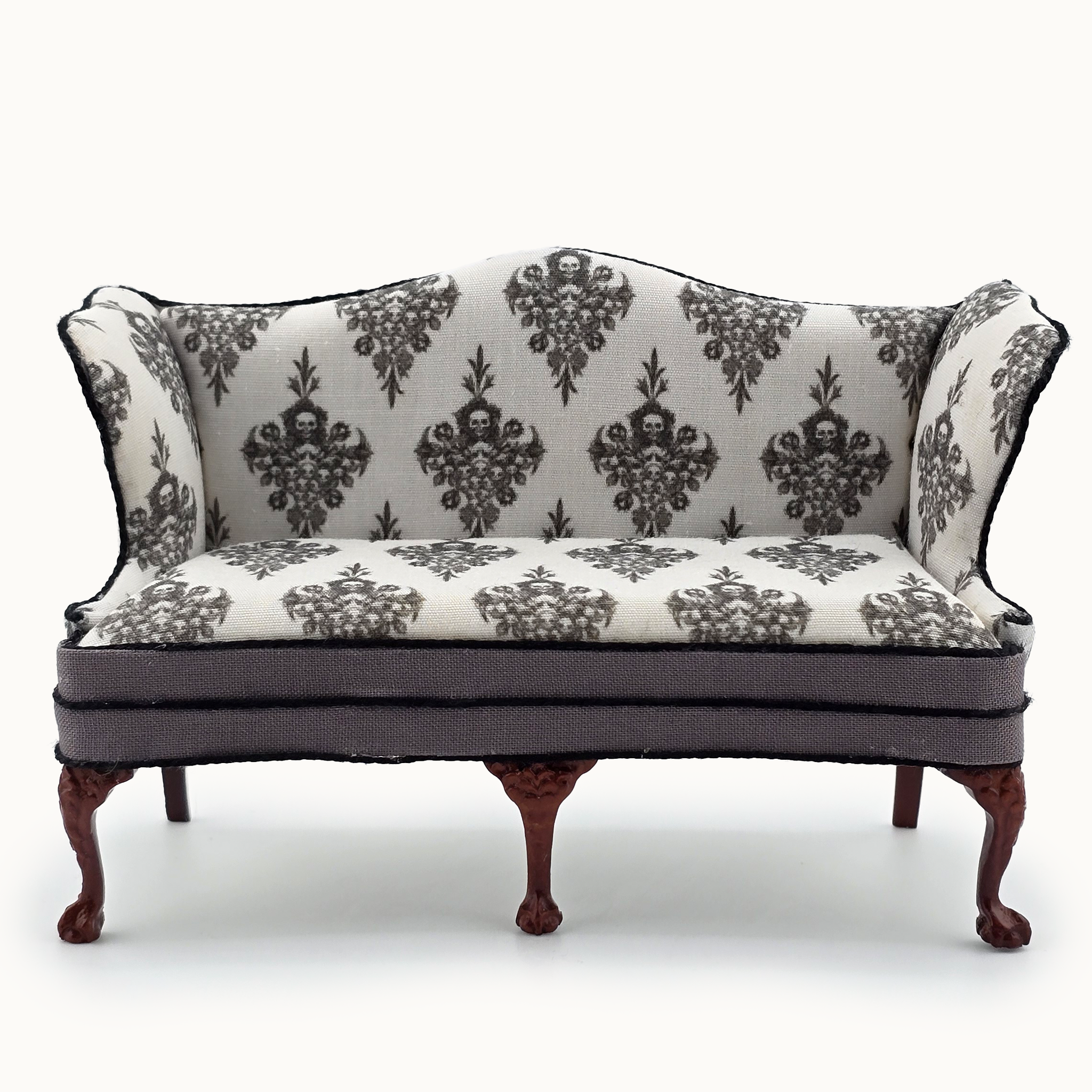 Signed Gothic Halloween Five Leg Victorian Sofa OOAK Skull Damask Custom Upholstered Bespaq