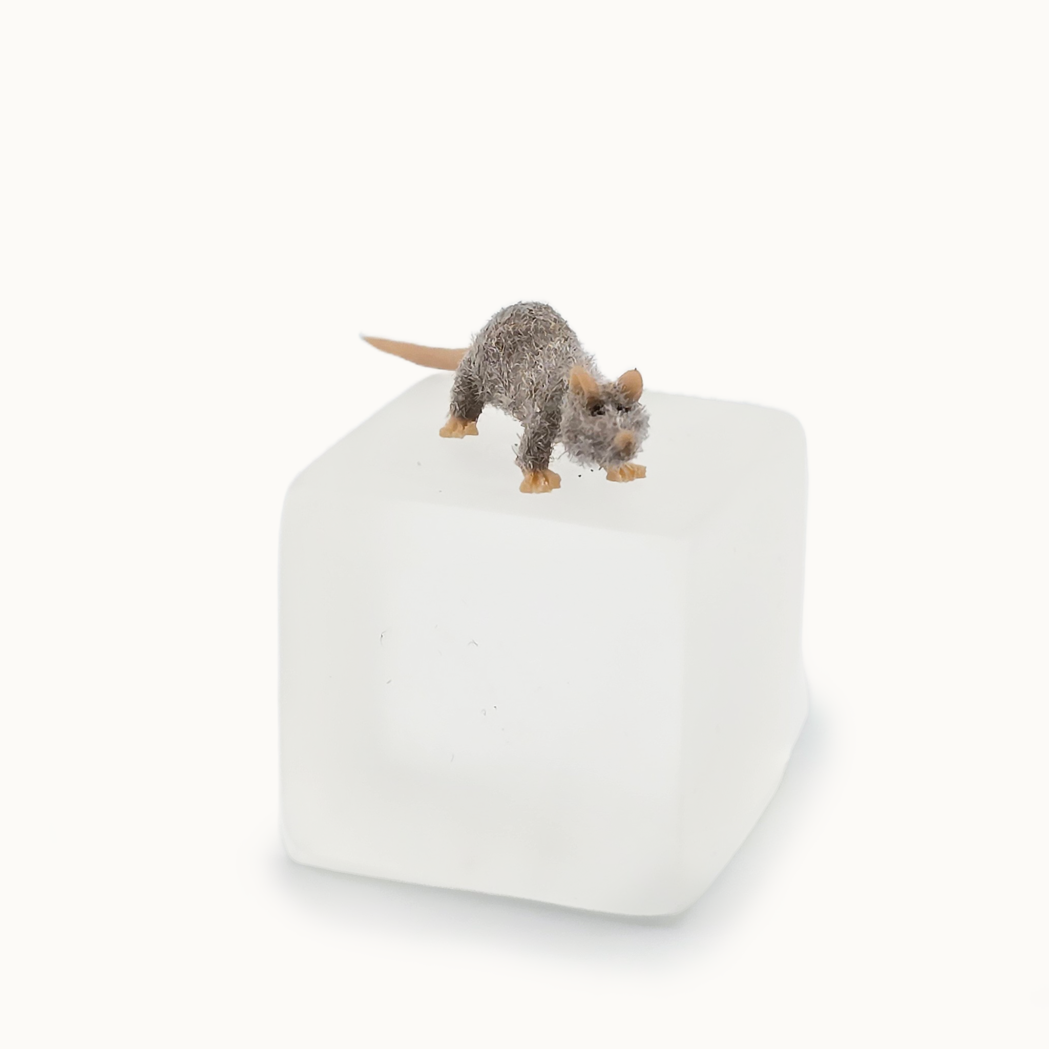 Miniature Fuzzy Grey Rat OOAK Hand-Sculpted Clay Dollhouse Animal Figure