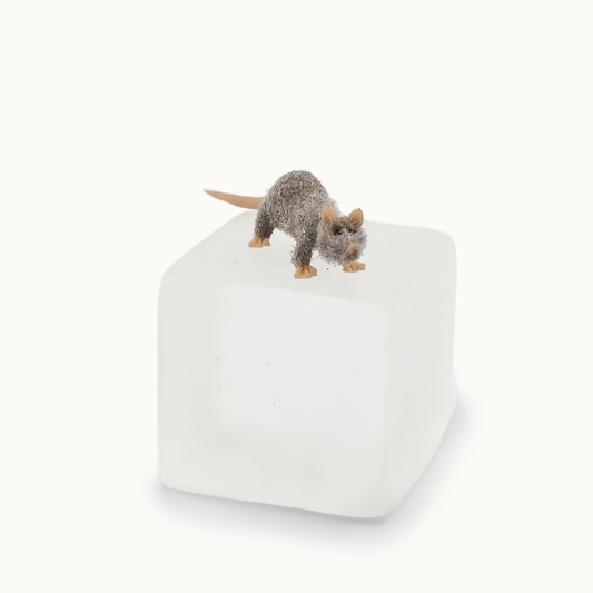 Miniature Fuzzy Grey Rat OOAK Hand-Sculpted Clay Dollhouse Animal Figure