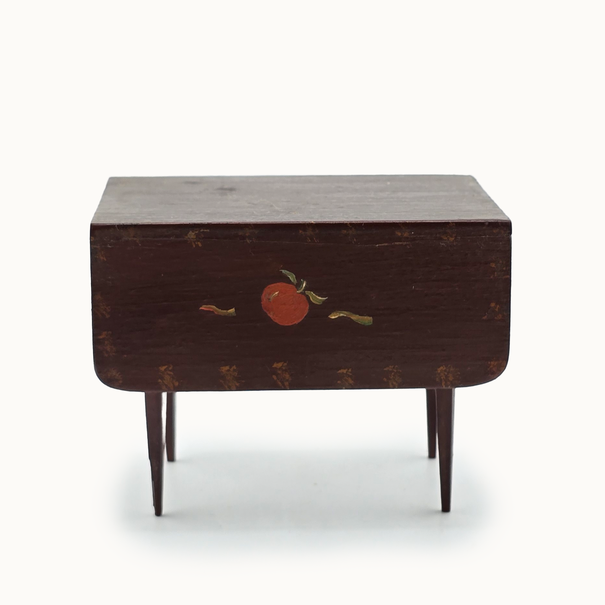 Rustic Drop-Leaf Fall Autumn Table Hand-Painted Folk Art Apple Miniature, Signed JA