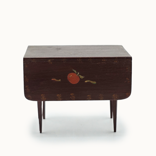 Rustic Drop-Leaf Fall Autumn Table Hand-Painted Folk Art Apple Miniature, Signed JA