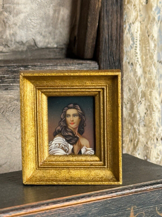 Dollhouse Mystery Artisan Framed Oil Painting Portrait of a Lady