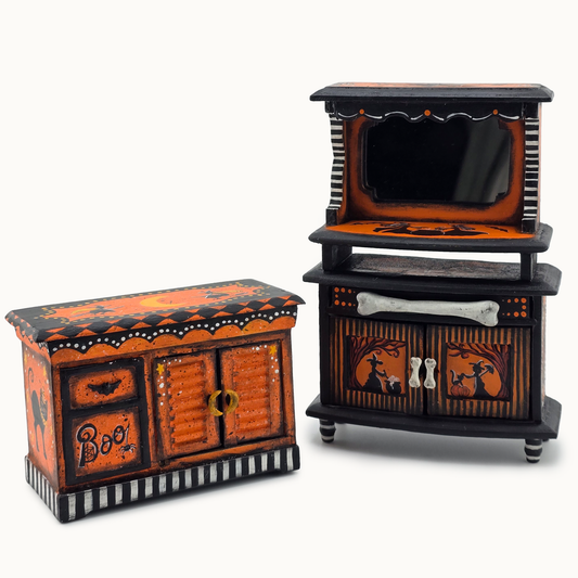 Hand-Painted Halloween Furniture Spooky OOAK Sideboard & Kitchen Hutch by Demy