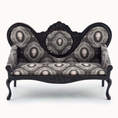 Load image into Gallery viewer, OOAK Upholstered Halloween Skull Gothic Black Victorian Settee Signed W. Krenzke
