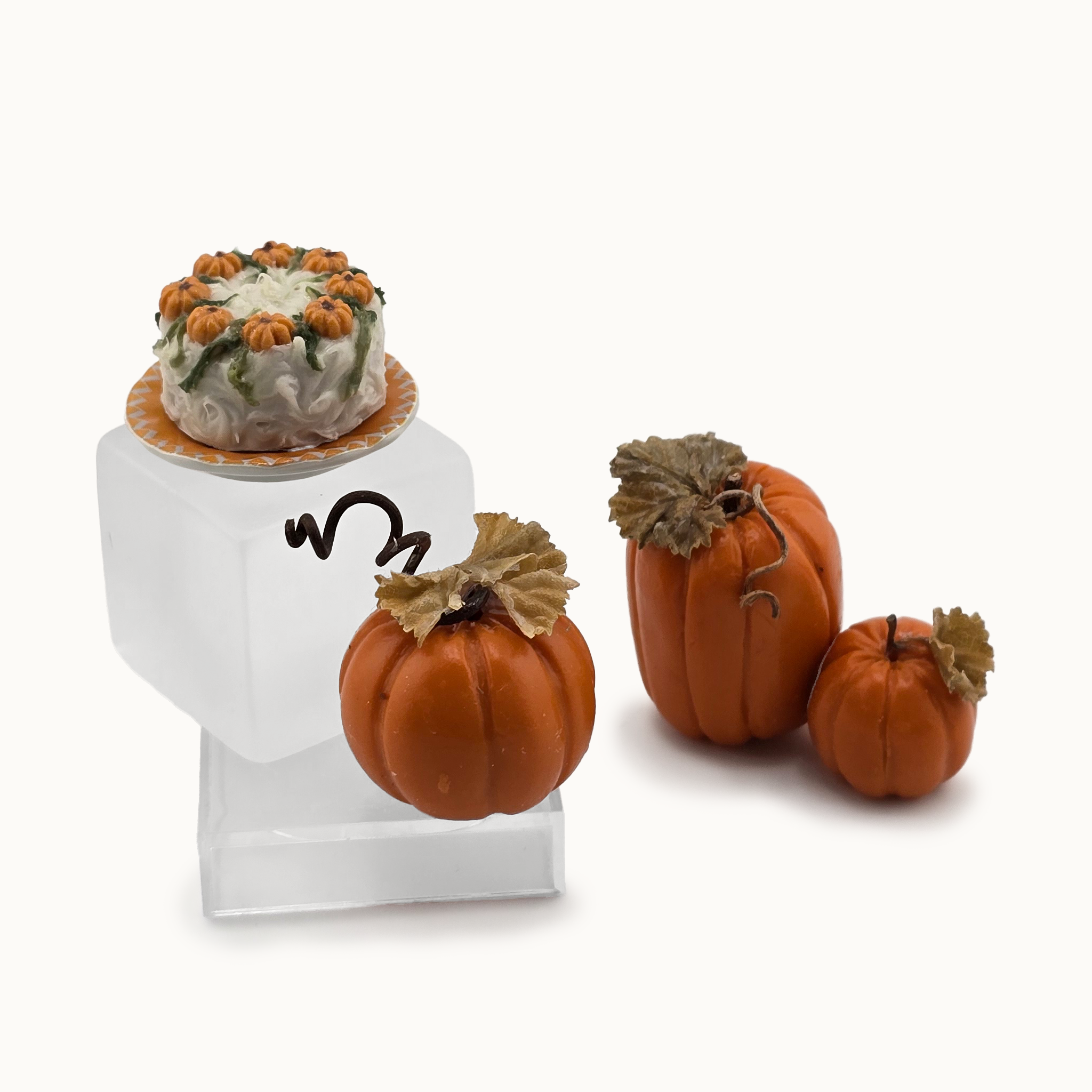 Halloween Autumn Cake & Trio of Pumpkins Rustic Miniature Dessert Display