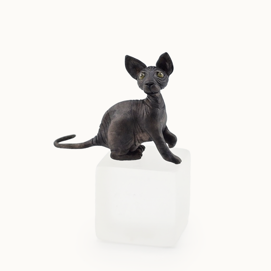 Hairless Spooky Sphynx Black Cat Statue OOAK Artisan Miniature Dollhouse Pet Figure (2011)