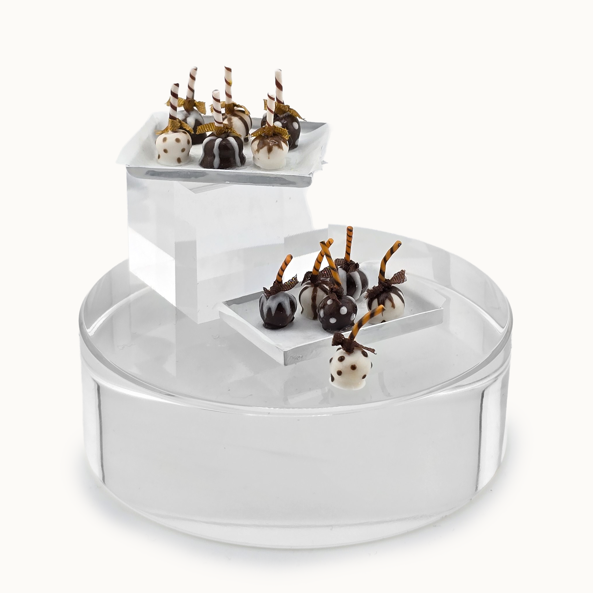 Chocolate-Covered Apples OOAK Miniature Fall Desserts on White Serving Tray Platters