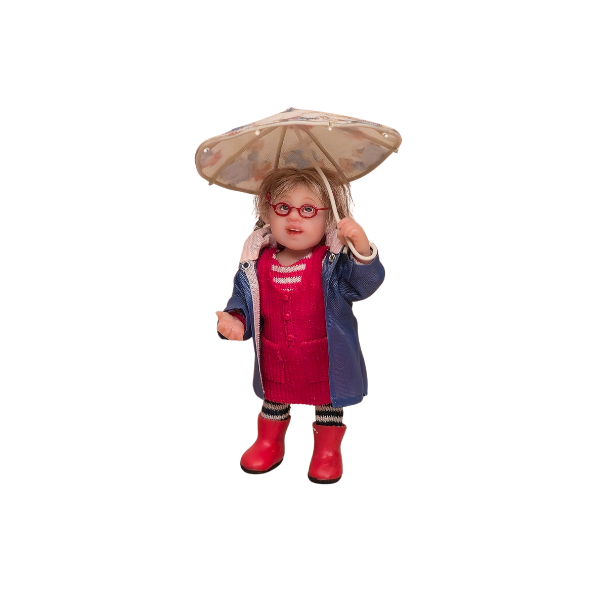 Irina Martin Rainy Day Little Girl Doll with Paddington Bear Umbrella 1:12 Clay