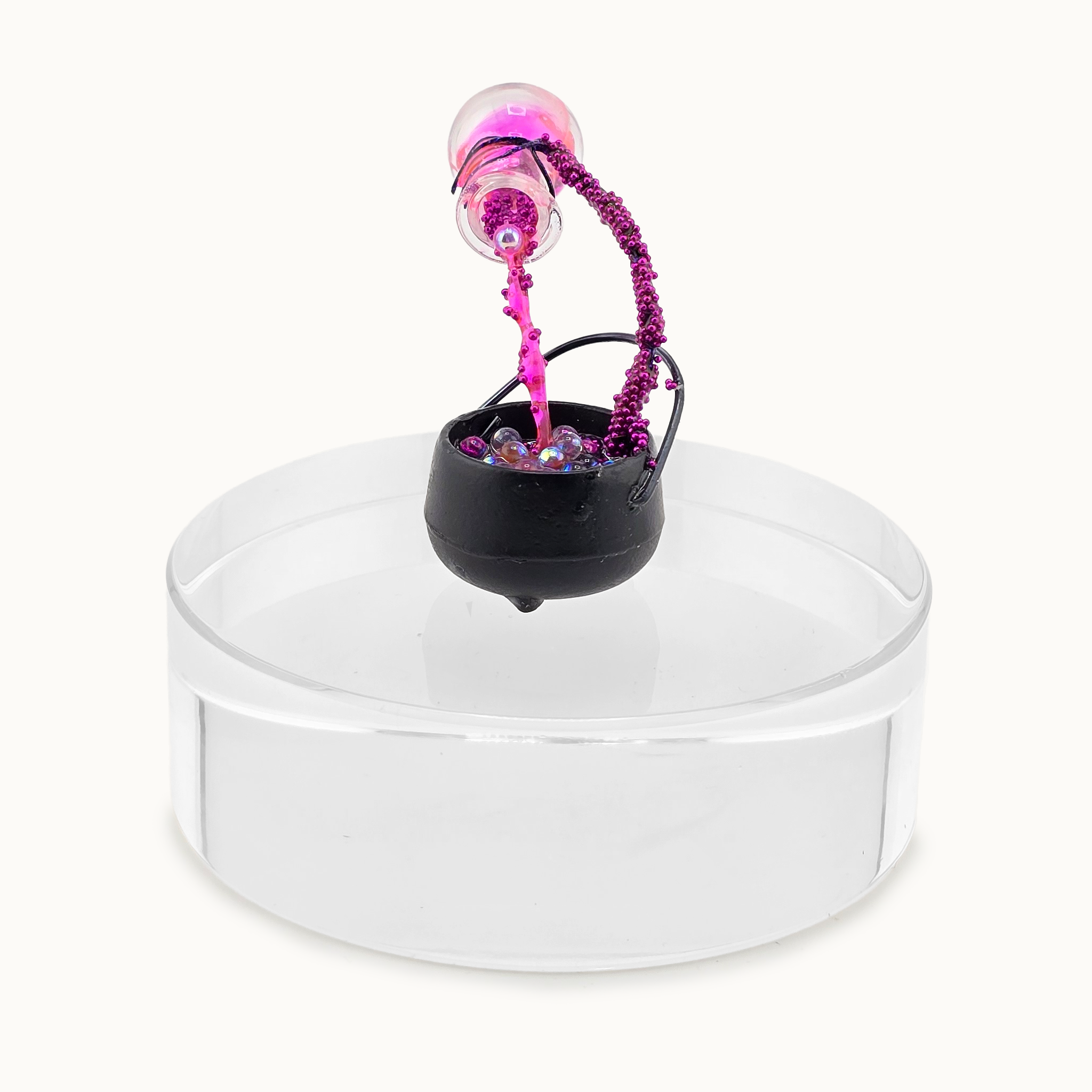 Magical Potion in Cauldron with Pink Poison Hand Sculpted OOAK Whimsical Halloween Miniature