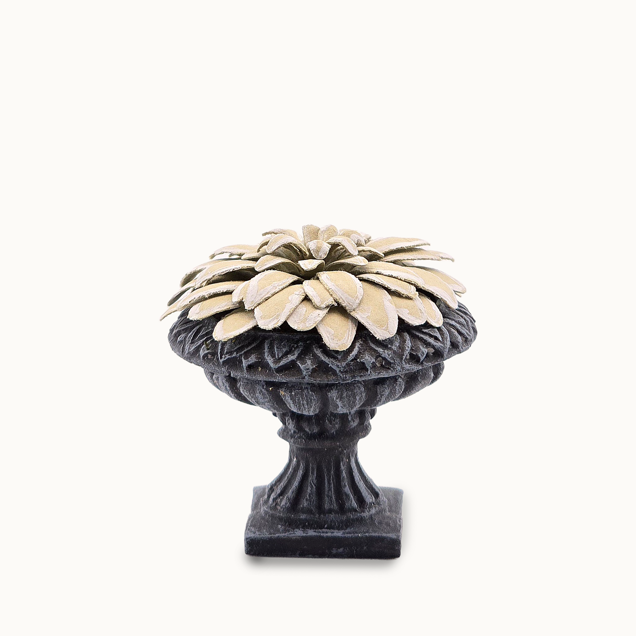 Potted Leafy Painted Paper Plant in Footed Clay Garden Urn Vintage Artisan