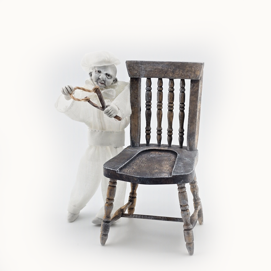 Edwardian Boy Ghost Doll OOAK Haunted Miniature Child with Slingshot & Chair by Pat Benedict