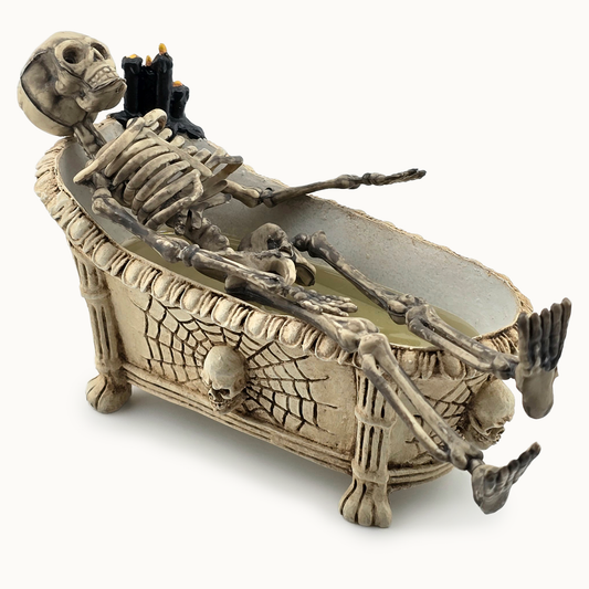 Clay Halloween Clawfoot Bathtub OOAK Miniature with Skeleton, Skulls & Candles