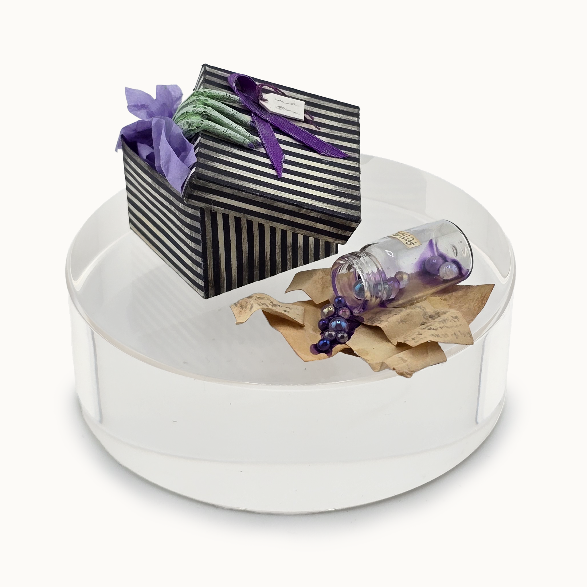 Whimsical Halloween Miniature Hand Sculpted Zombie Hand in Gift Box & Spilled Potion Bottle