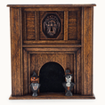 Load image into Gallery viewer, Carved Walnut Halloween Fireplace Mantel Signed OOAK with Jack-o’-Lantern & Skeleton Figures
