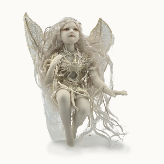 Clay Fantasy Good Fairy Doll Whimsical OOAK Handcrafted Miniature with Translucent Wings
