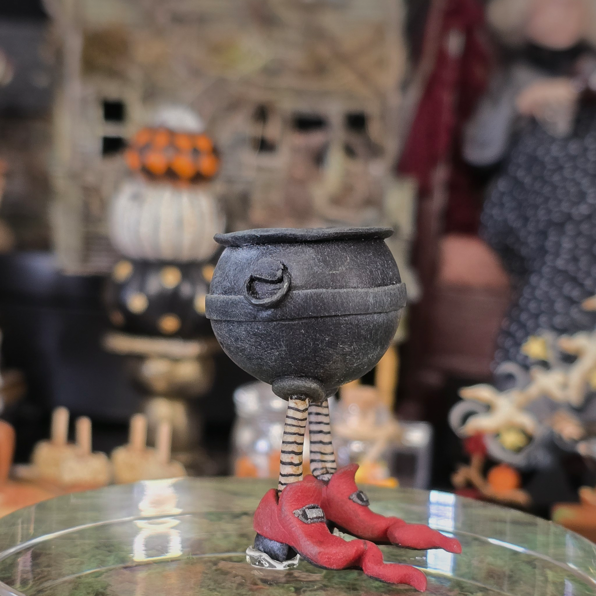 Walking Cauldron by Georgia Marfels Hand Sculpted Clay OOAK Whimsical Halloween Miniature