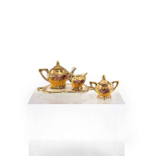 Janice Crawley OOAK Golden Rose Elegance Tea Service Dollhouse Miniature Set
