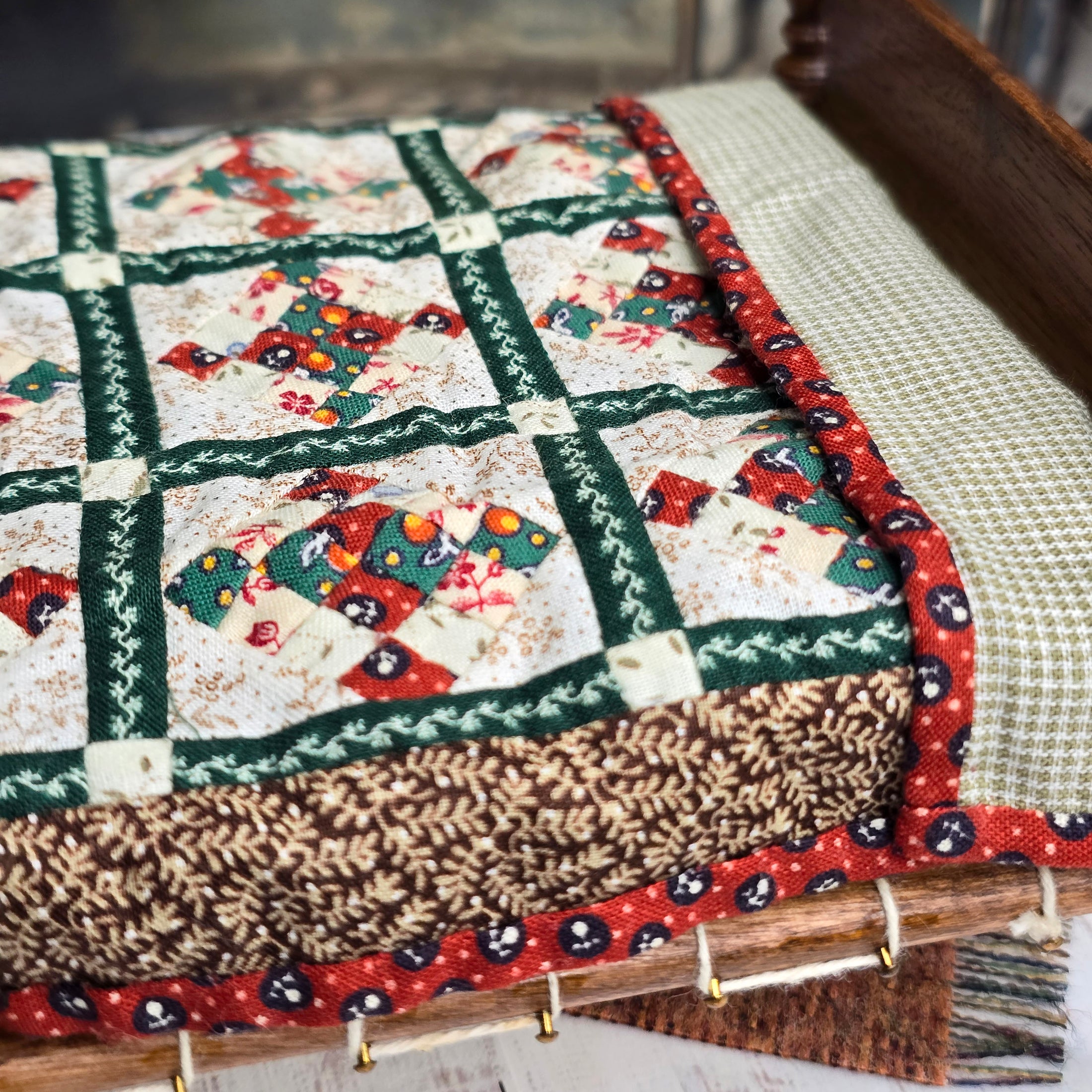 One-of-a-Kind Hand Quilted Patchwork Bedspread Set with Pillows 1:12 Scale