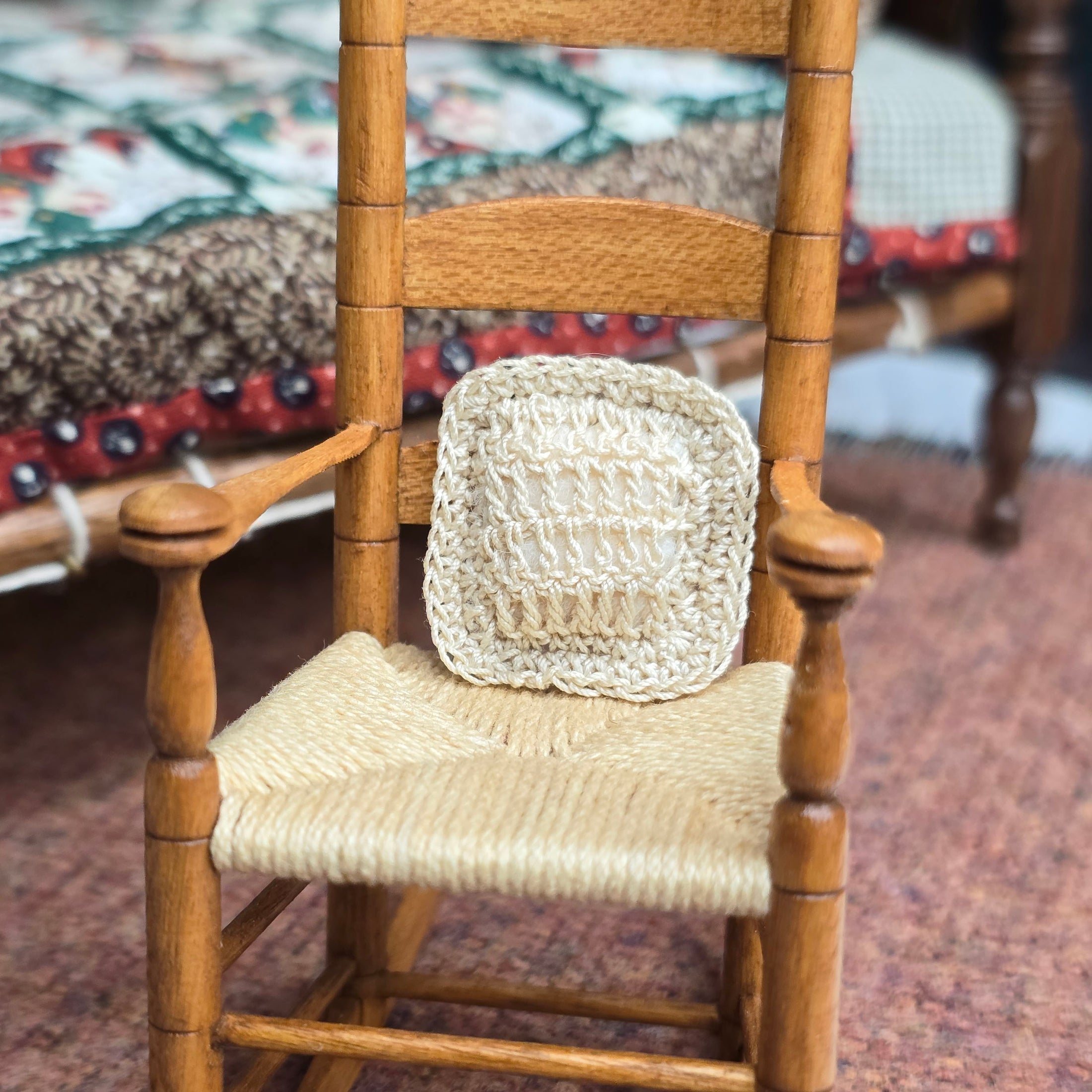 One-of-a-Kind Hand-Crocheted Square Decorative Pillow 1:12 Scale