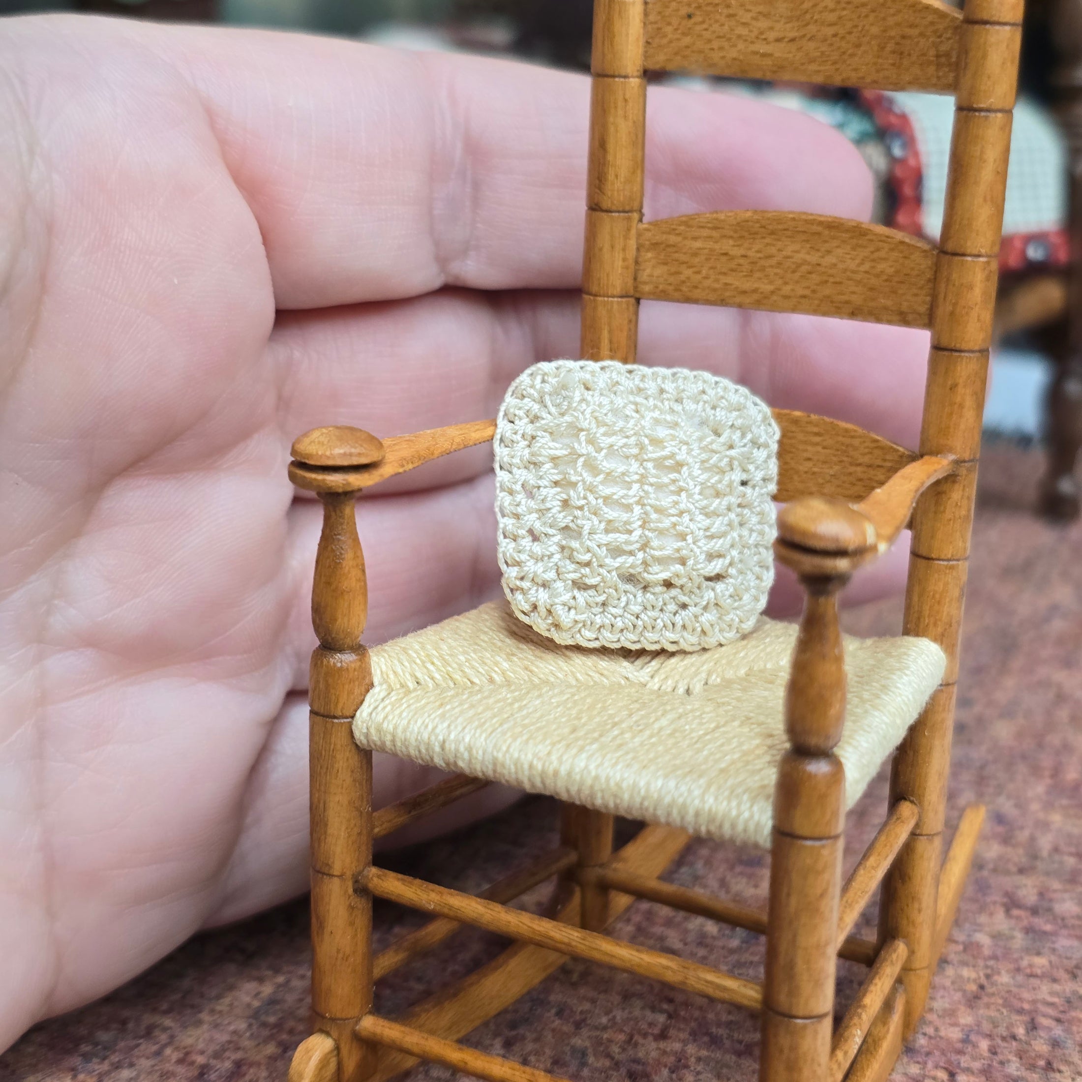 One-of-a-Kind Hand-Crocheted Square Decorative Pillow 1:12 Scale