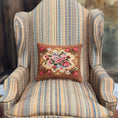 Load image into Gallery viewer, Vintage Sharon Garmize Micro Petit-Point Brown & Red Floral Pillow, 1:12 Scale

