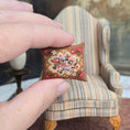 Load image into Gallery viewer, Vintage Sharon Garmize Micro Petit-Point Brown & Red Floral Pillow, 1:12 Scale
