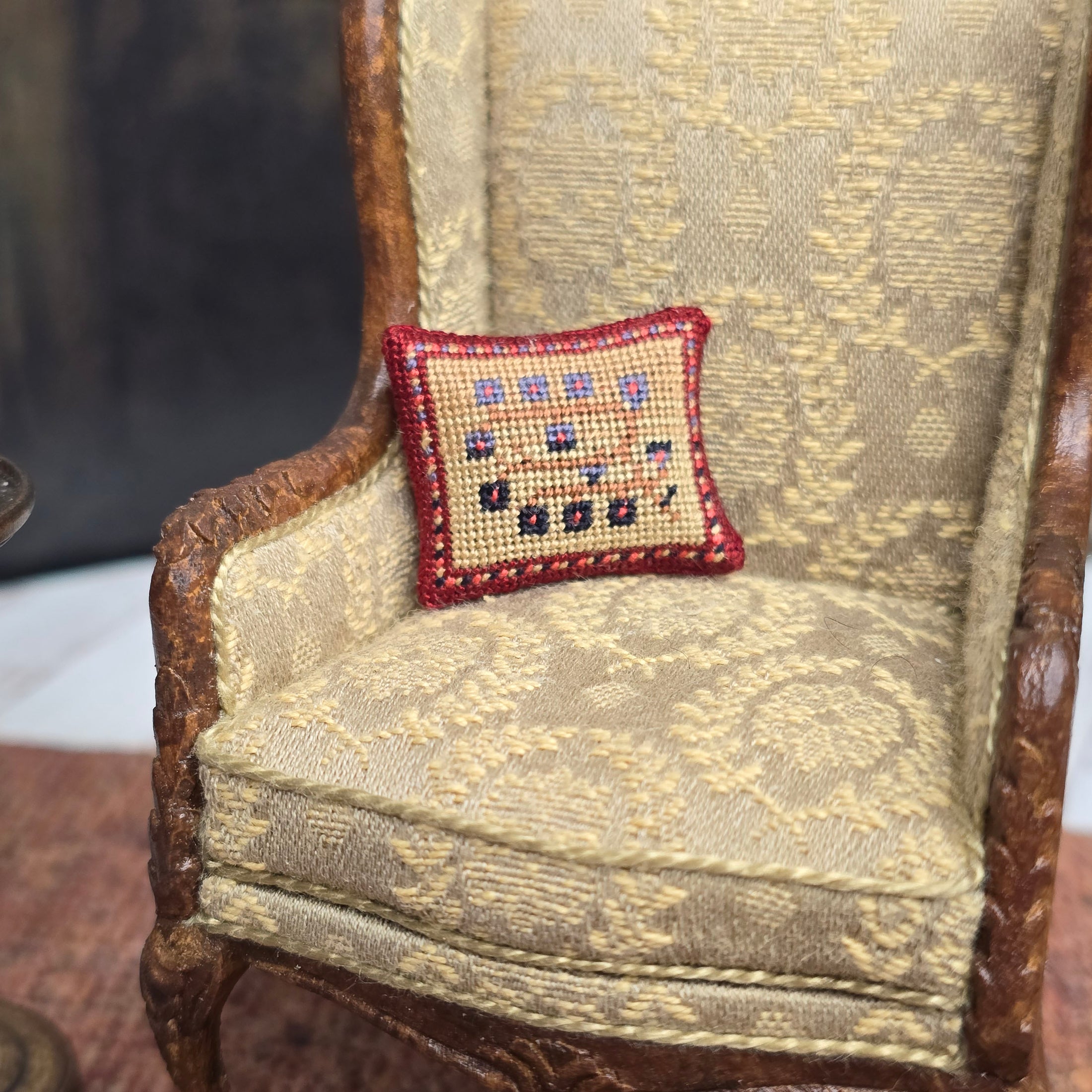 Sharon Garmize Floral Square Micro Petit-Point Pillow with Silk Back