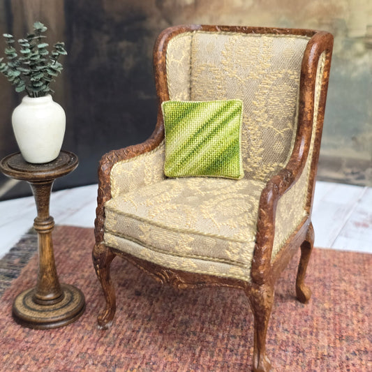 OOAK Petit-Point Green Diagonal Stripe Miniature Pillow Signed GR