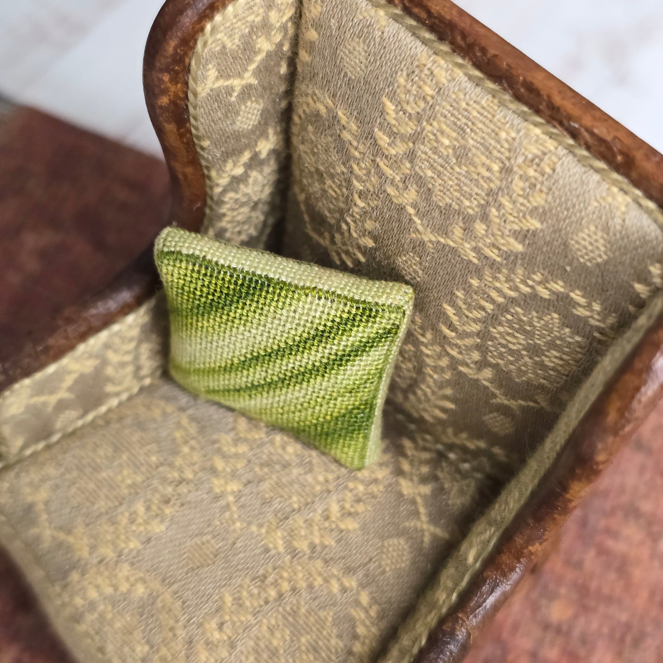 OOAK Petit-Point Green Diagonal Stripe Miniature Pillow Signed GR