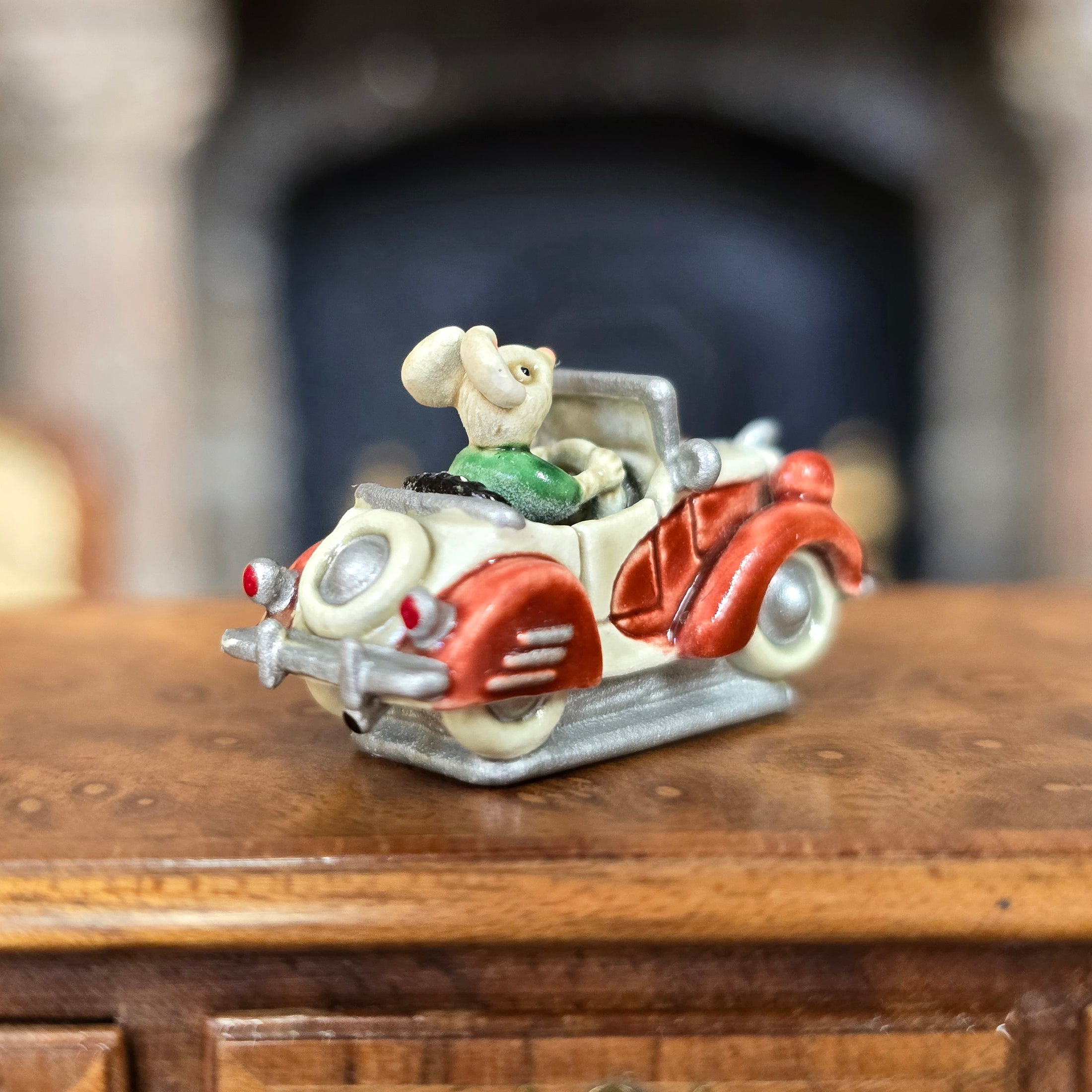 Randall Zadar Cool Little Cars #3 Mouse Car Bronze Figurine Retired 2006 Red & White