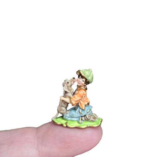 Randall Zadar Best Friends Retired Bronze Micro Miniature 2013 #207 Dog Licking Boy