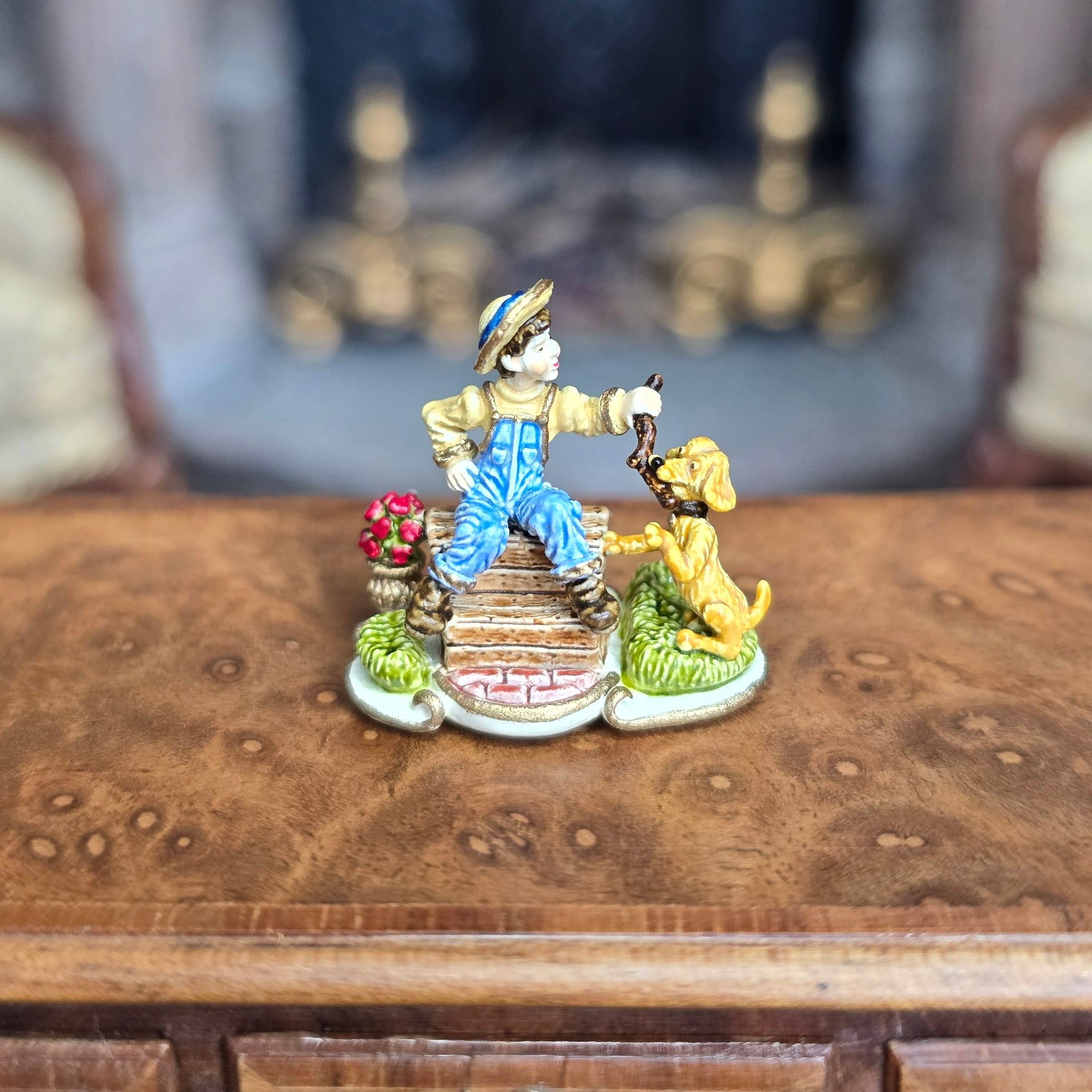 Randall Zadar Go-Fetch Retired Bronze Micro Miniature 1999 #43 Boy with Dog