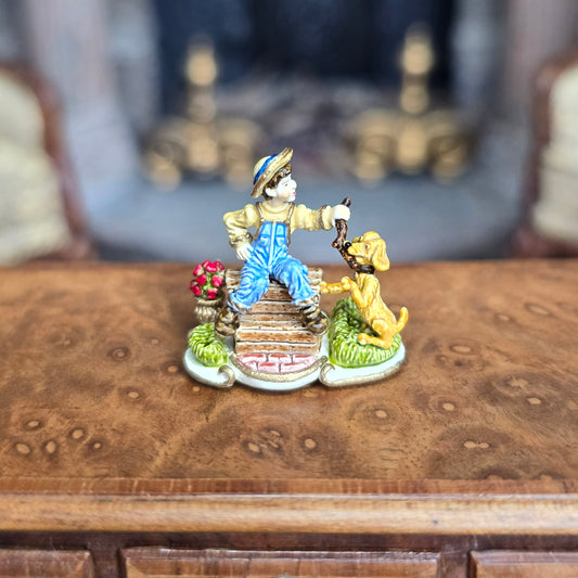 Randall Zadar Go-Fetch Retired Bronze Micro Miniature 1999 #43 Boy with Dog